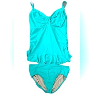 Land's End Women's Tankini Top Bikini Bottoms Two Piece Swimsuit Size 14 Teal